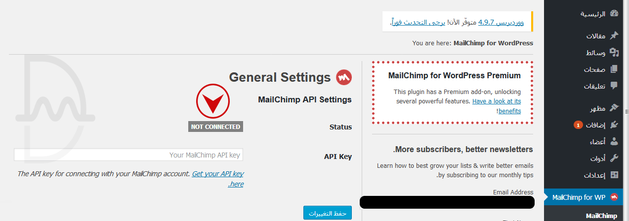 كيفية تثبيت اضافات ووردبريس خطوة بخطوة 8 not connect to mailChimp