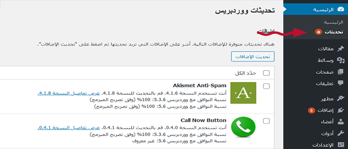 كيفية تحديث اضافات ووردبريس دليل خطوة بخطوة 5 updates page