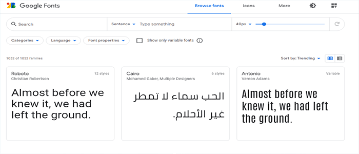 35 موارد تصميم مواقع الويب الرخيصة أو المجانية فى عام 2025 27 Google Fonts