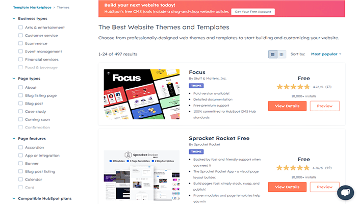 كيفية اختيار افضل منشئ مواقع ويب فى عام 2025 12 قوالب Hubspot