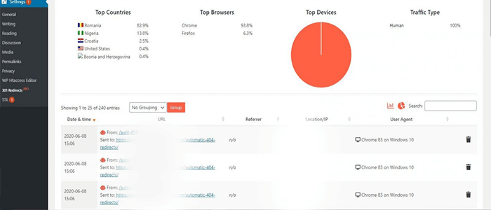 كيفية السماح بإعادة توجيه صفحة 404 ووردبريس تلقائيًا (الحل) 5 مثال سجل إعادة التوجيه