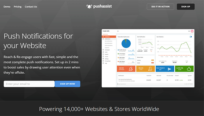 أفضل 7 برامج اشعارات دفع لمواقع الويب (+ مقارنة) لعام 2026 9 PushAssist