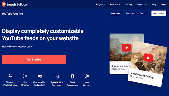 أفضل 10 اضافات يوتيوب ووردبريس لليوتيوبر فى عام 2026 1 اضافة يوتيوب ووردبريس Smash Balloon YouTube Feed Pro