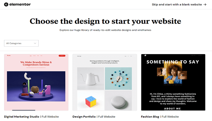 ما هو Elementor وكيفية استخدامه؟ دليل شامل للمبتدئين 5 اختيار تصميم إليمنتور