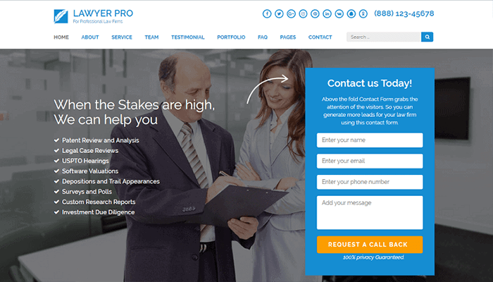 أفضل 40 قوالب ووردبريس عربية متعددة اللغات لعام 2026 15 lawyer landing page pro