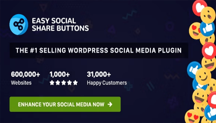 افضل 20+ اضافات السوشيال ميديا ووردبريس لعام 2025 13 اضافة المشاركة الاجتماعية - Easy Social Share Buttons