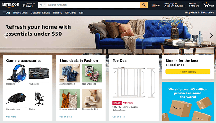 افضل 15 مواقع التجارة الإلكترونية الأكثر شهرة حول العالم 4 موقع التجارة الإلكترونية - Amazon