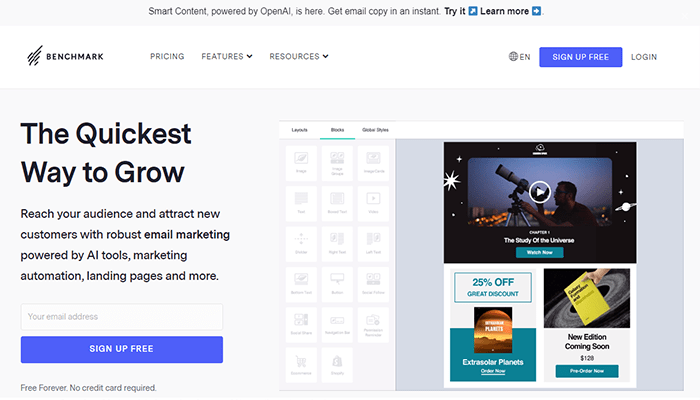 أفضل 9 خدمات التسويق عبر البريد الإلكتروني لعام 2025 9 benchmarkemail homepage