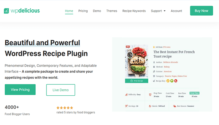 افضل 10 اضافات وصفات ووردبريس لمدونات الطعام (2025) 2 اضافة وصفة ووردبريس - Delicious Recipes