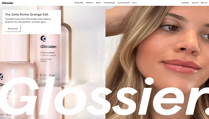 افضل 15 مواقع التجارة الإلكترونية الأكثر شهرة حول العالم 17 glossier homepage
