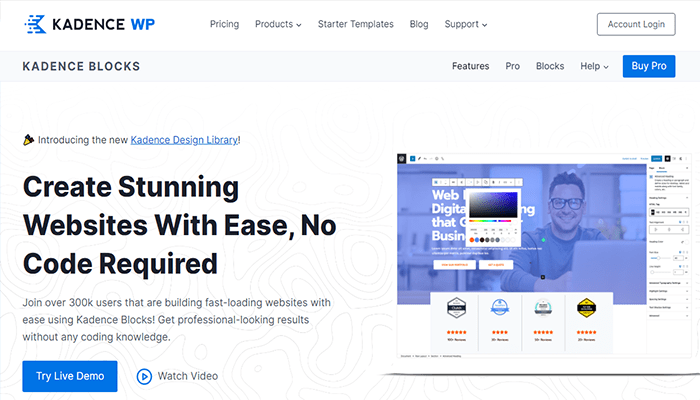 افضل 15+ منشئي صفحة ووردبريس بالسحب والإفلات لعام 2026 11 gutenberg by kadence blocks home page