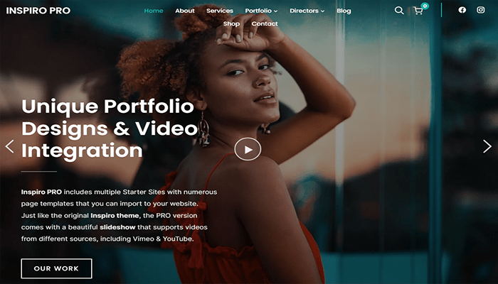 أفضل 30+ قوالب التصوير الفوتوغرافي ووردبريس لعام 2026 8 inspiro pro demo wordpress theme