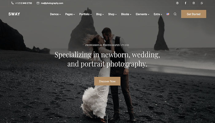 أفضل 30+ قوالب التصوير الفوتوغرافي ووردبريس لعام 2026 30 sway wordpress theme