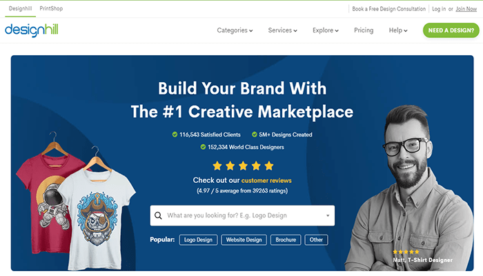 أفضل 15+ مواقع مستقل للعثور على عمل لعام 2025 15 designhill homepage