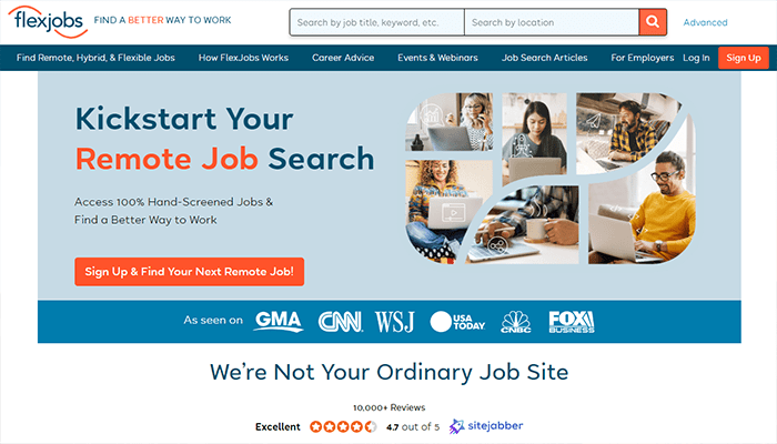 كيفية ربح المال من التدوين في عام 2025 وافضل الطرق المجربة والحقيقية 6 صفحة FlexJobs الرئيسية