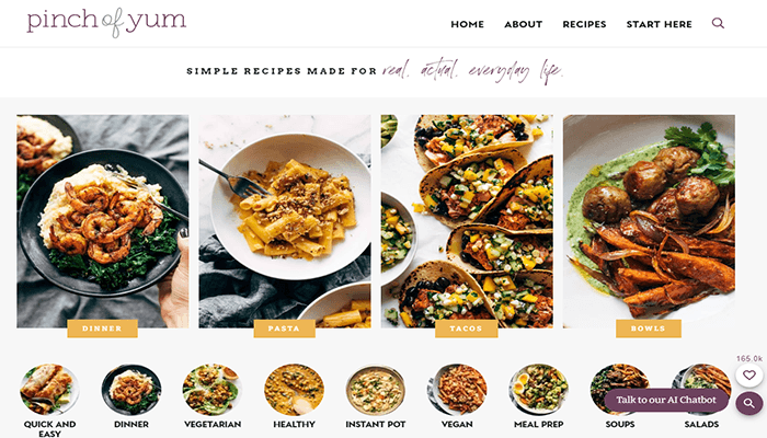 ما هو ووردبريس؟ وكيف يعمل وكيف تبدأ باستخدامه؟ دليل المبتدئين 11 Pinch of Yum الصفحة الرئيسية