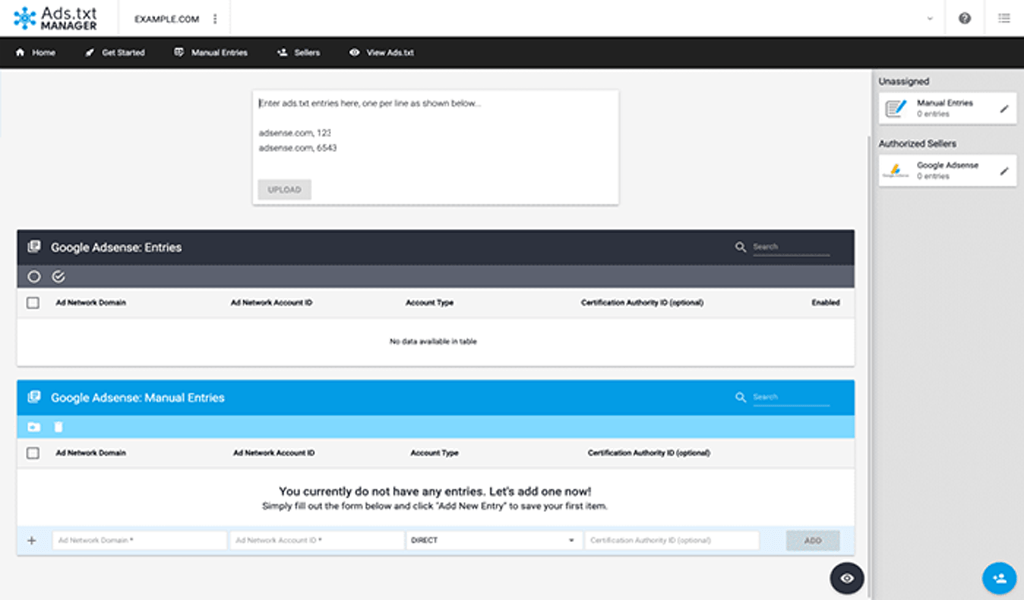 ما هو ملف Ads.txt الخاص بموقعك: دليل بسيط 8 الإدخال اليدوي Ads Txt Manger