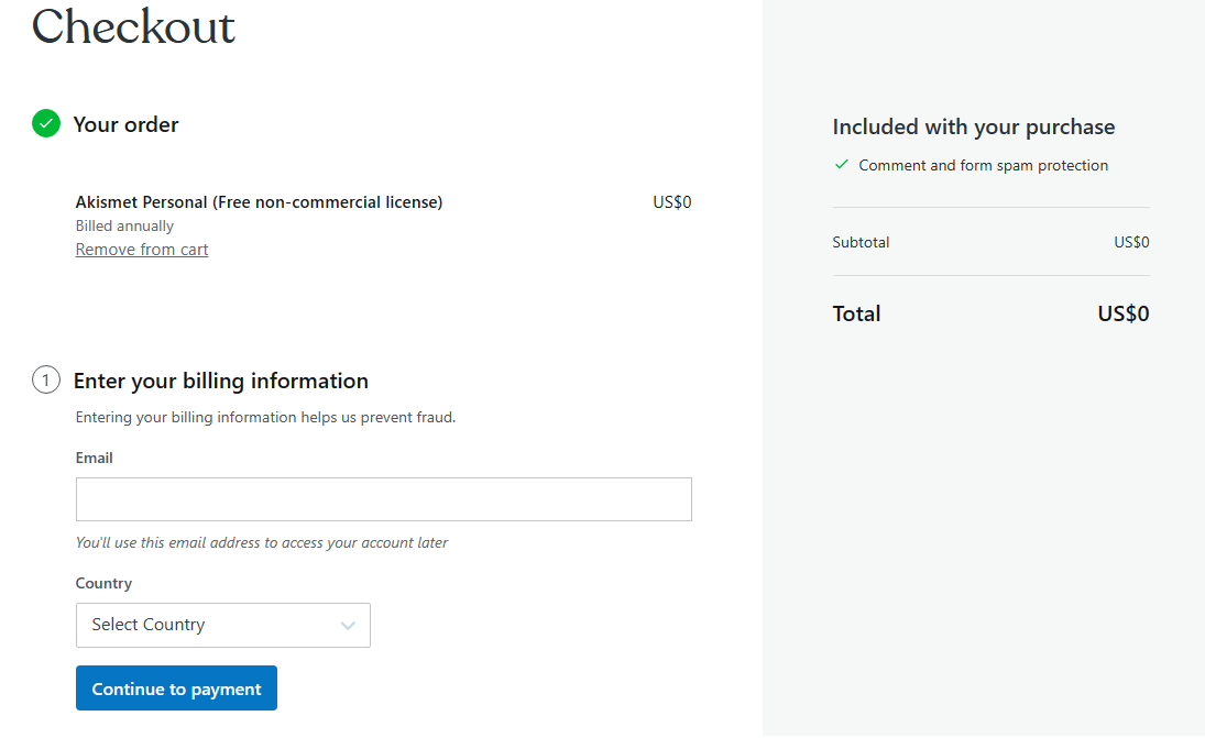 ما هو Akismet وكيفية البدء في استخدامه 11 صفحة الدفع Akismet