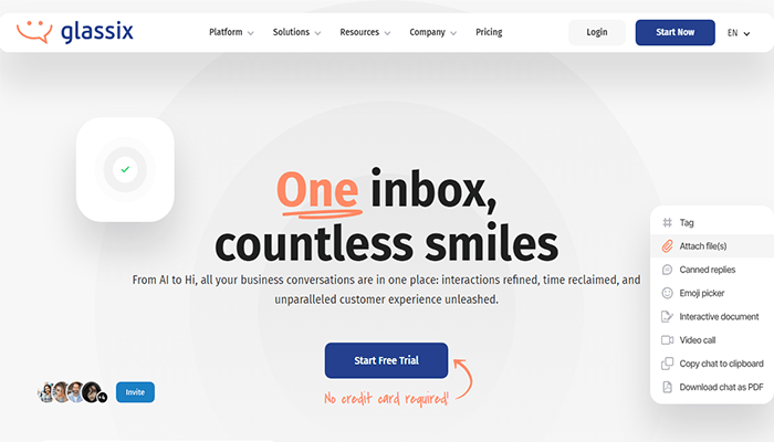 أفضل 15+ اضافات الدردشة المباشرة ووردبريس لعام 2025 9 glassix homepage