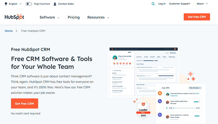 أفضل 10 اضافات إدارة علاقات العملاء ووردبريس لعام 2025 5 اضافة إدارة علاقات العملاء ووردبريس Hubspot CRM