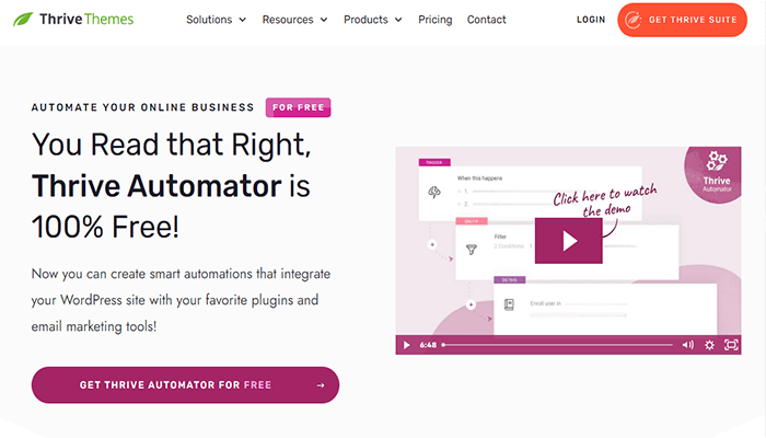 أفضل 10 اضافات إدارة علاقات العملاء ووردبريس لعام 2025 12 thrive automator homepage