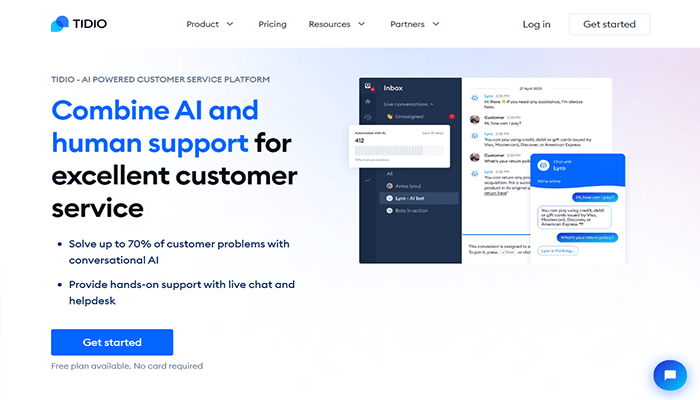 أفضل 15+ اضافات الدردشة المباشرة ووردبريس لعام 2025 7 صفحة Tidio الرئيسية