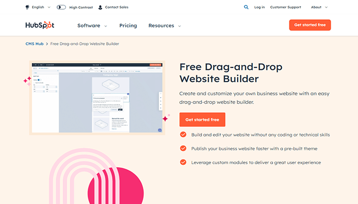أفضل بدائل ووردبريس والمنافسين لعام 2025 2 HubSpot Website Builder Homepage