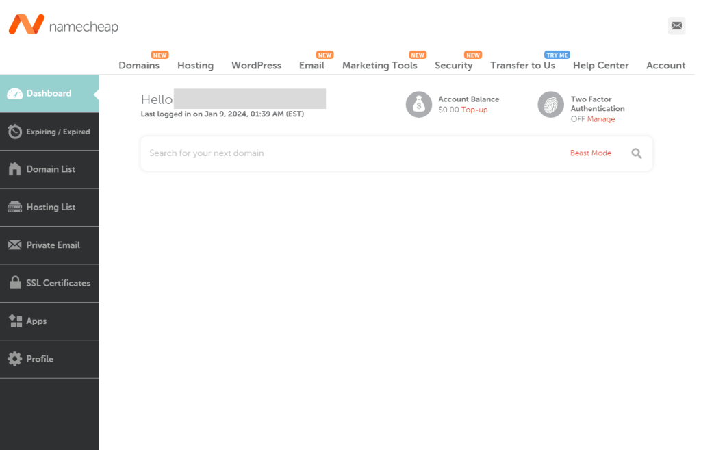 كيفية تجديد شهادة SSL (خطوة بخطوة للمبتدئين) 4 namecheap dashboard