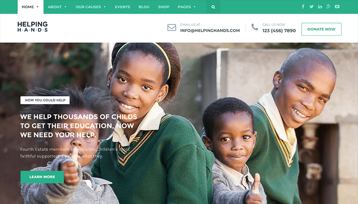 أفضل 19 قوالب غير ربحية ووردبريس للمنظمات الخيرية 2 قالب غير ربحية HelpingHands