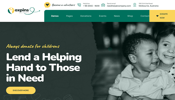 أفضل 19 قوالب غير ربحية ووردبريس للمنظمات الخيرية 10 Oxpins WordPress Theme