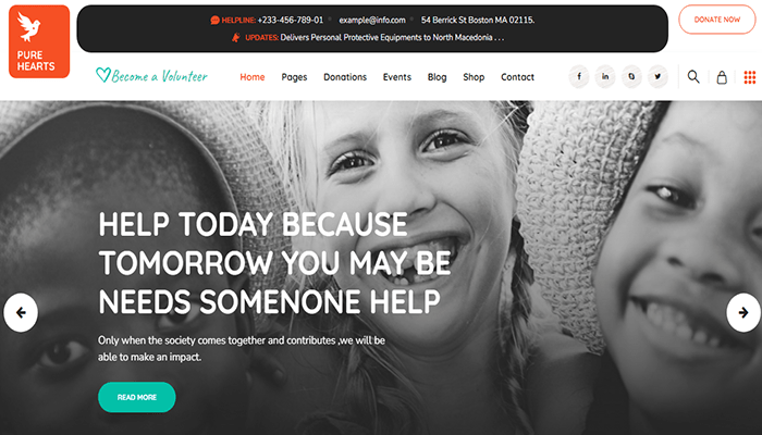 أفضل 19 قوالب غير ربحية ووردبريس للمنظمات الخيرية 13 Pure Hearts WordPress Theme