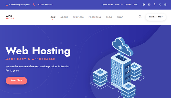 أفضل 10+ قوالب استضافة ووردبريس لعام 2026 5 قالب استضافة Apzo