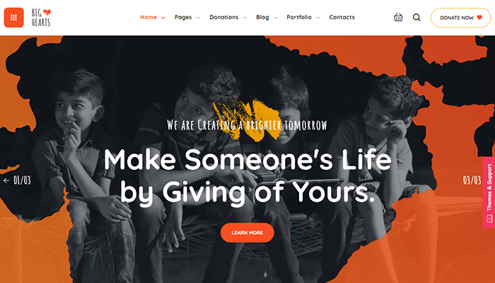 أفضل 19 قوالب غير ربحية ووردبريس للمنظمات الخيرية 6 قالب غير ربحي Bighearts