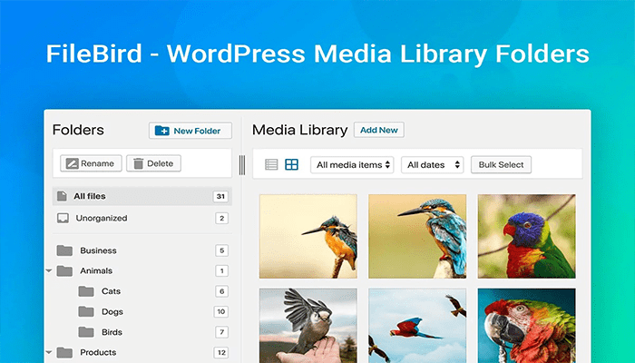 أفضل 10+ اضافات ادارة مكتبة وسائط ووردبريس 1 filebird wordpress merdia library