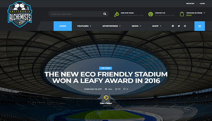 أفضل 25 قوالب ووردبريس رياضية لمشاركة شغفك لعام 2026 12 alchemists sports soccer wordpress theme