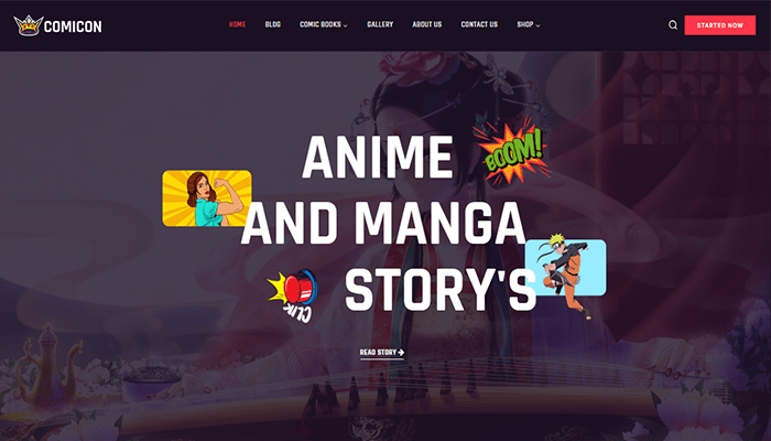 أفضل 10 قوالب انمي ووردبريس (لعشاق الأنمي) لعام 2026 1 قالب انمي ووردبريس - Comicon