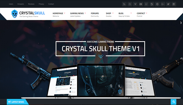 أفضل 25+ قوالب العاب ووردبريس (لعشاق العاب) لعام 2026 11 crystalskull wordpress theme