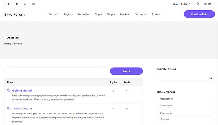 أفضل 10+ قوالب bbPress ووردبريس لعام 2025 4 قالب bbPress ووردبريس Ekk