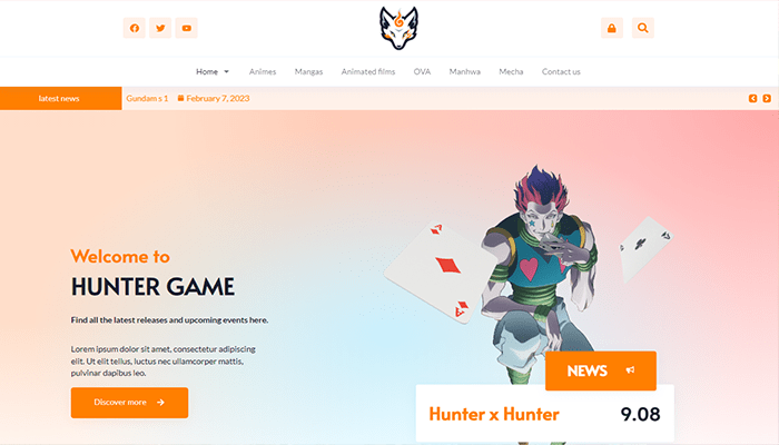 أفضل 10 قوالب انمي ووردبريس (لعشاق الأنمي) لعام 2026 10 قالب انمي ووردبريس - Hunter Game