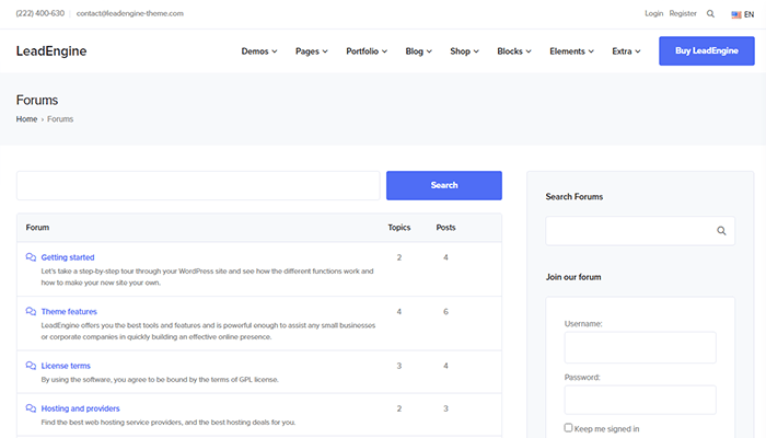 أفضل 10+ قوالب bbPress ووردبريس لعام 2025 3 قالب bbPress ووردبريس LeadEngine