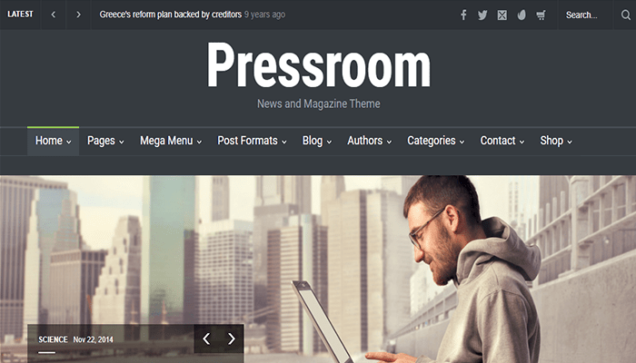 أفضل 15+ قوالب ووردبريس المظلمة لعام 2026 12 pressroom wordpress theme