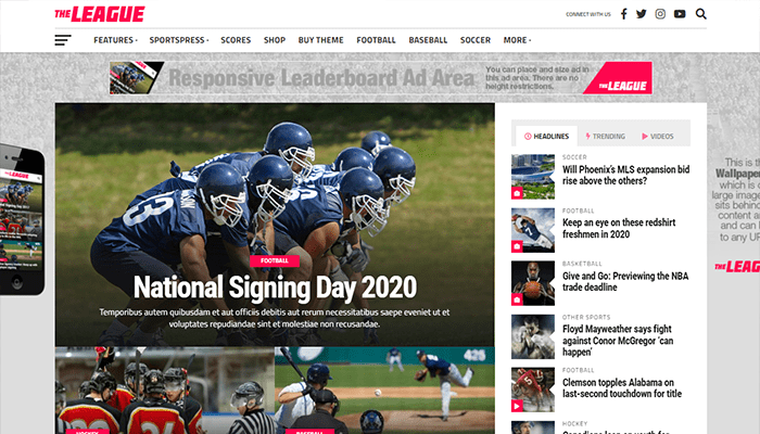 أفضل 25 قوالب ووردبريس رياضية لمشاركة شغفك لعام 2026 19 the league sports wordpress theme