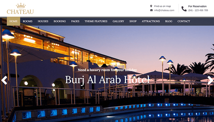 أفضل 25+ قوالب ووردبريس للفنادق لعام 2025 19 Chateau hotal wordpress theme