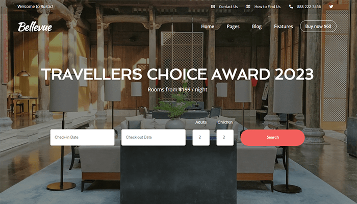 أفضل 25+ قوالب ووردبريس للفنادق لعام 2025 4 bellevue wordpress theme