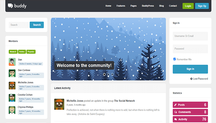 أفضل 15+ قوالب ووردبريس المجتمعية لإنشاء مجتمعك الخاص! 9 buddy theme