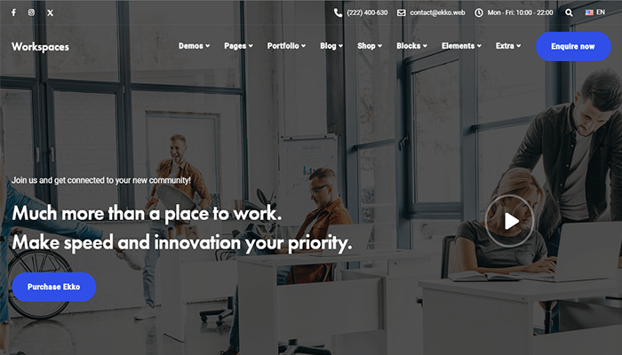 أفضل 10+ قوالب ووردبريس للعمل الجماعي 1 ekko workspace theme