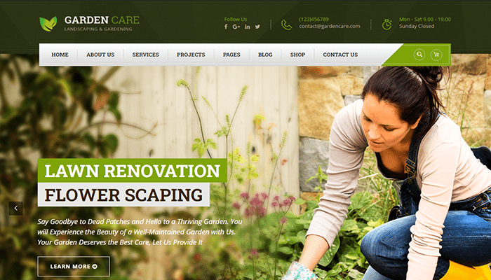 افضل 20 قوالب ووردبريس البستنة والمناظر الطبيعية 18 قالب ووردبريس البستنة Garden Care