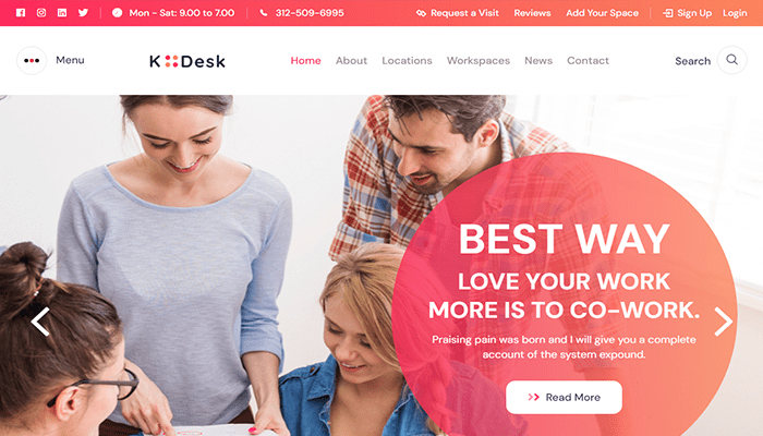 أفضل 10+ قوالب ووردبريس للعمل الجماعي 2 kodesk office space wordpress theme