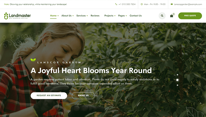 افضل 20 قوالب ووردبريس البستنة والمناظر الطبيعية 10 قالب ووردبريس البستنة Landmaster