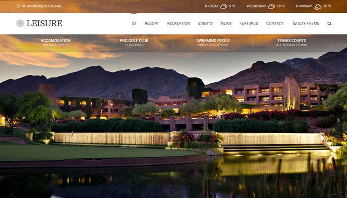 أفضل 25+ قوالب ووردبريس للفنادق لعام 2025 11 leisure hotel wordpress theme